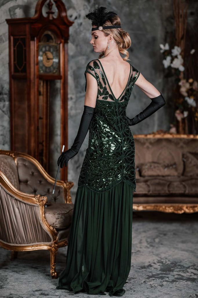 [US Warehouse] Green 1920s Sequin Maxi Flapper Dress