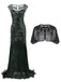 2PCS Green 1920s Flapper Dress & Black Cape
