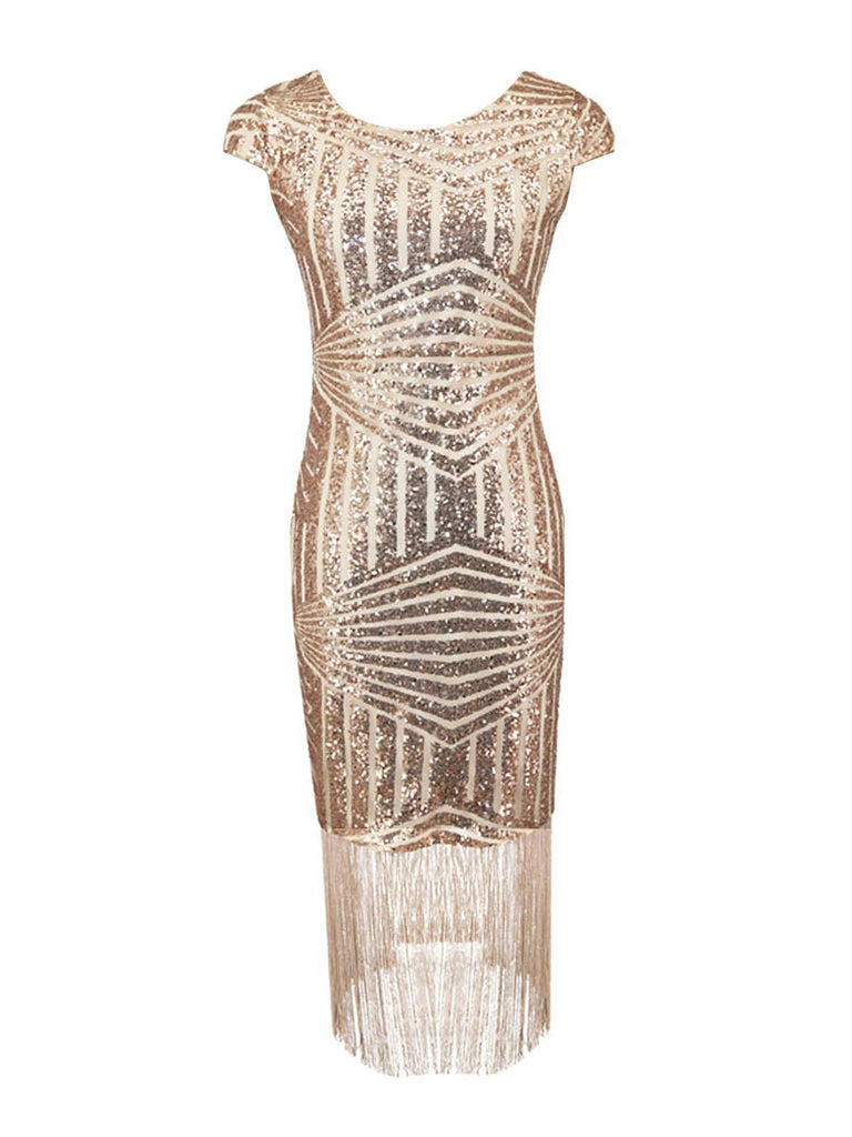 Fashiontrendyz Sequins Fringe Dress M / Rose Gold