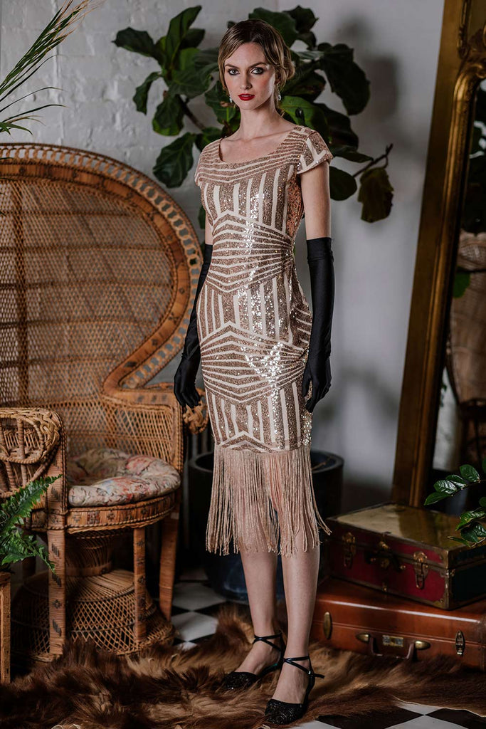 [US Warehouse] Pink 1920s Sequin Fringed Dress