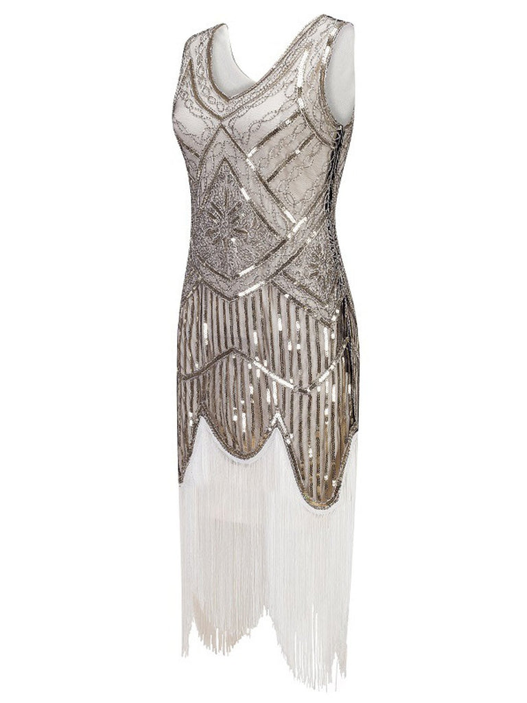 [US Warehouse] White 1920s Fringed Flapper Dress