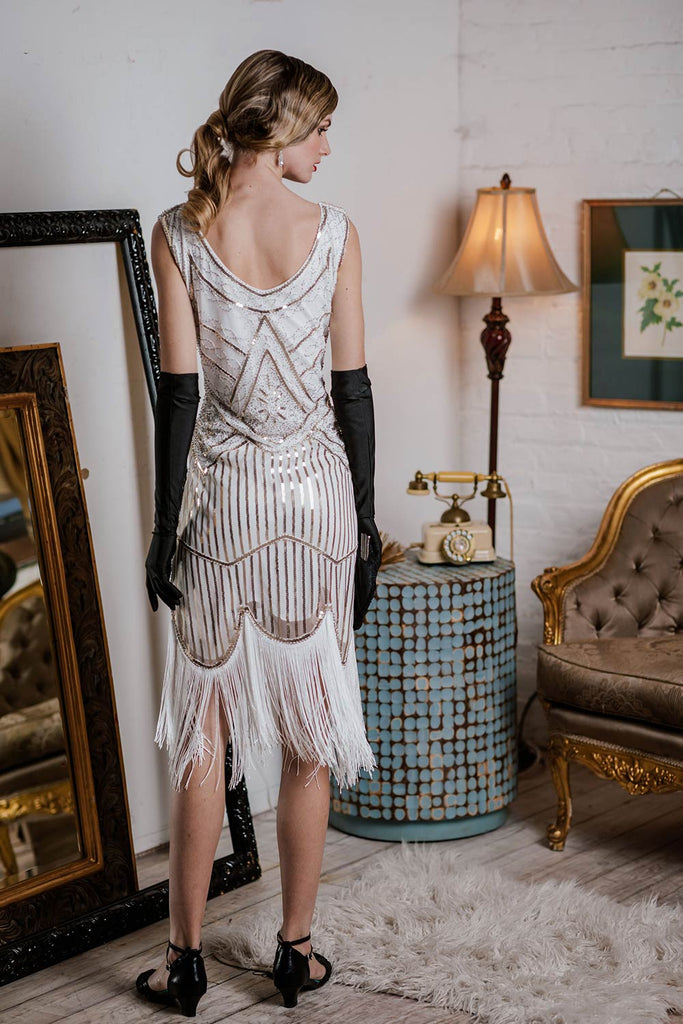 White 1920s Fringed Flapper Dress – Retro Stage - Chic Vintage Dresses and  Accessories