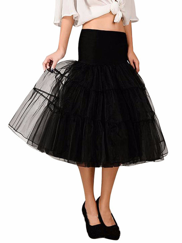 Retro Stage 50s?Vintage?Tulle?Petticoat?Half?Slip?Tutu?Underskirt - Black