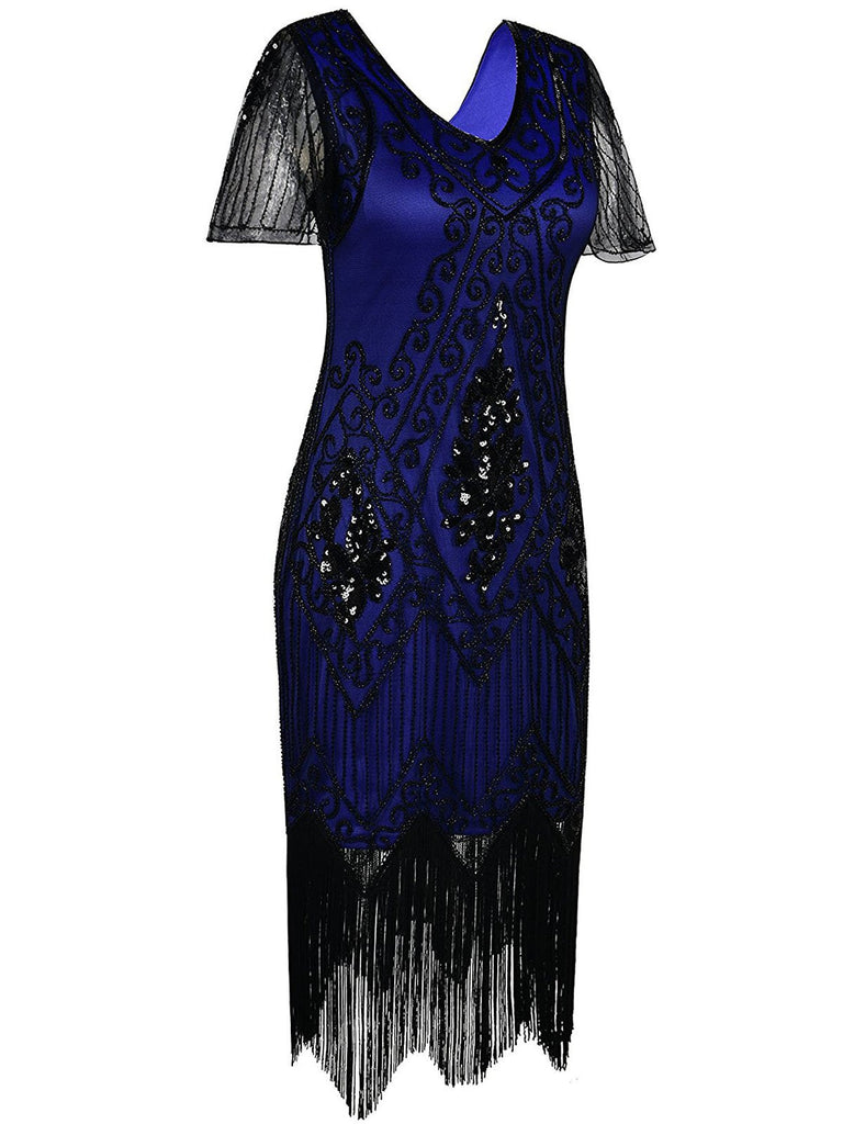 [US Warehouse] Blue 1920s Sequin Art Deco Flapper Dress