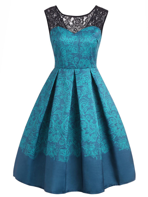 Blue 1950s Floral Sweetheart Swing Dress | Retro Stage
