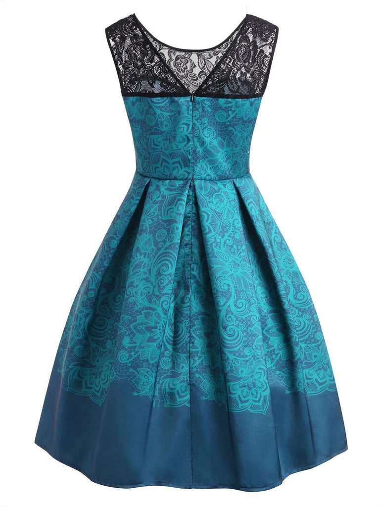 [US Warehouse] 1950s Lace Floral Print Swing Dress