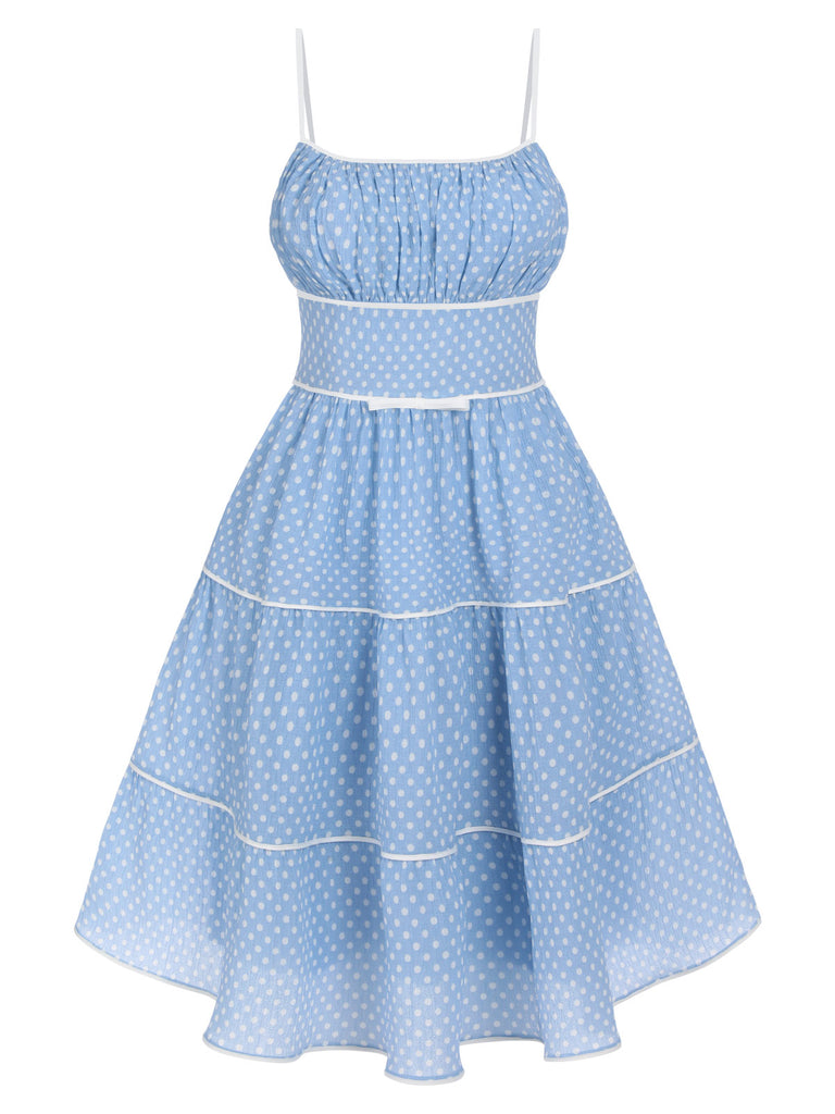 Retro Stage 1950s Strap Polka Dot Swing Dress Sky Blue Retro Stage 1950s Strap Polka Dot Swing Dress Sky Blue