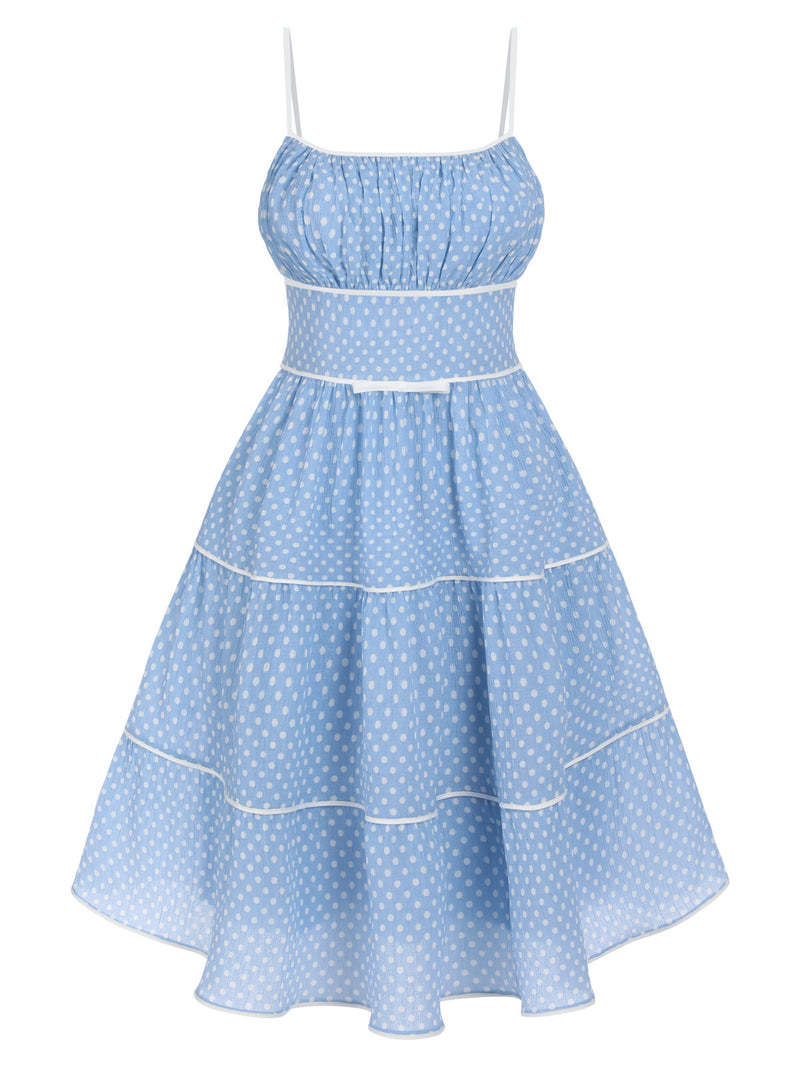 Retro Stage 1950s Strap Polka Dot Swing Dress Sky Blue Retro Stage 1950s Strap Polka Dot Swing Dress Sky Blue
