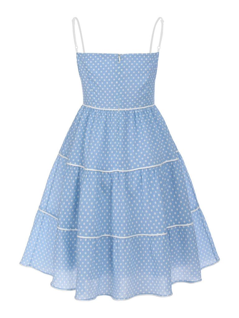 Sky Blue 1950s Strap Polka Dot Swing Dress — vintage elegance for the modern woman