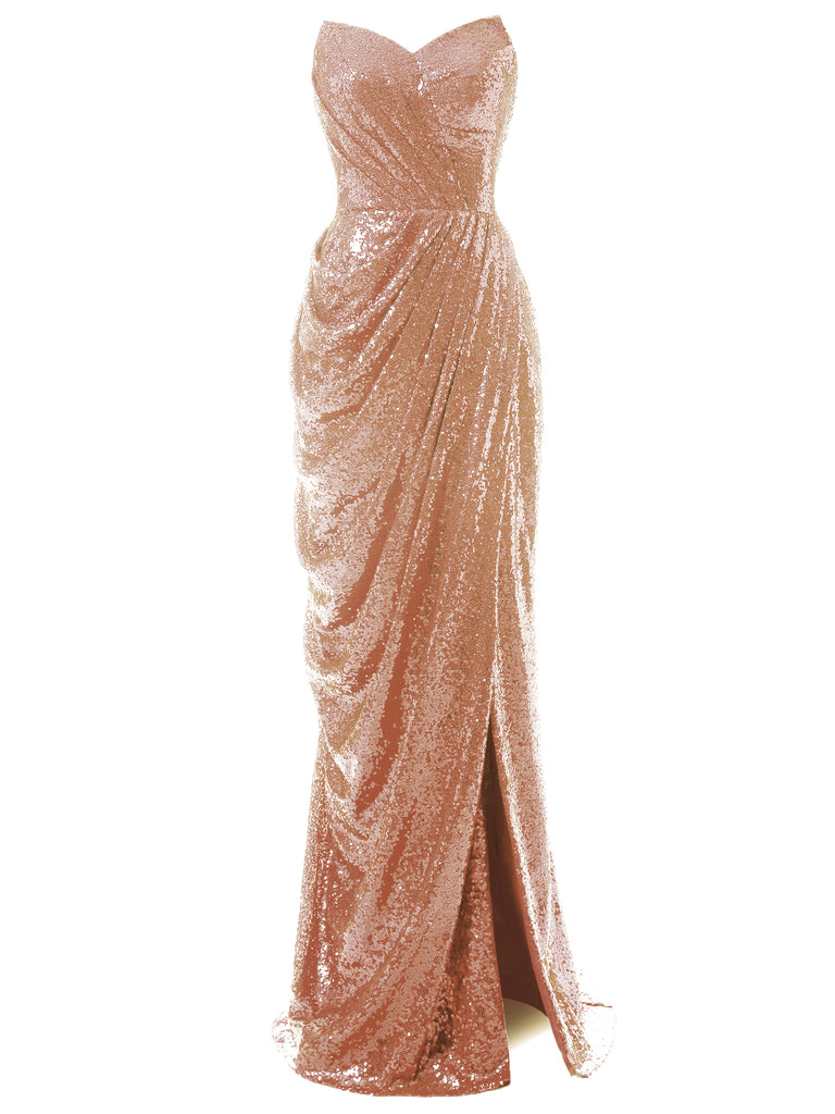 Strapless Sequin Fold Prom Dress, classic vintage style elegant retro fashion - Image 1