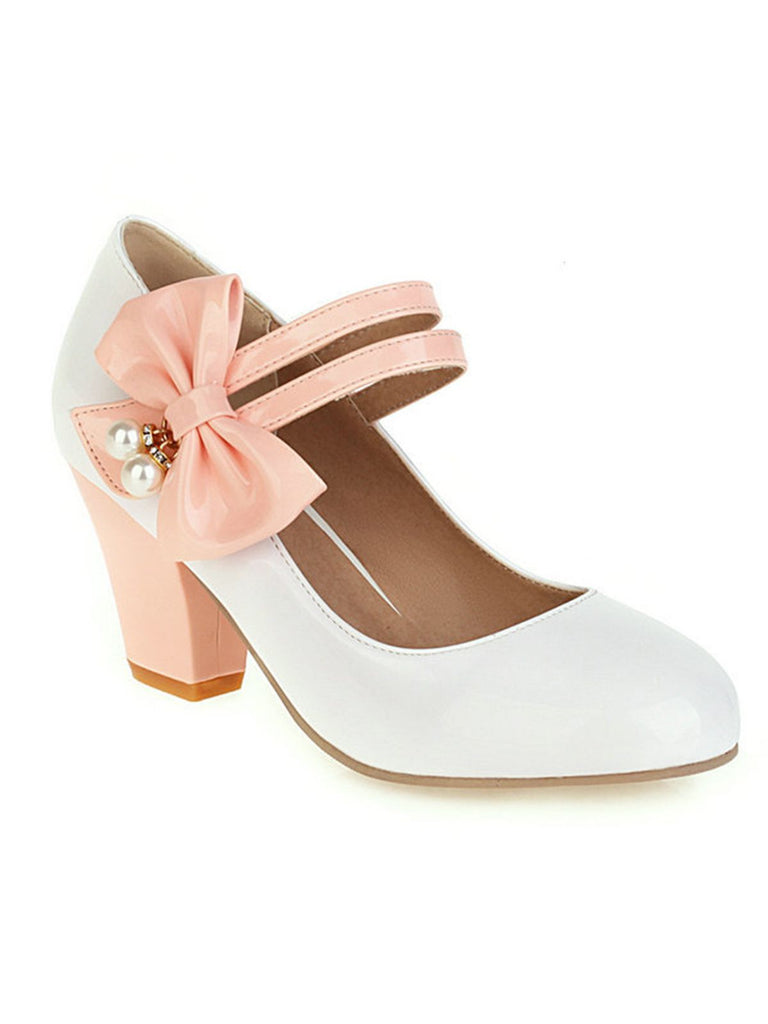 She finds her vintage story in this Straps Bowknot High Heels Shoes