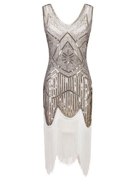 White 1920s Fringed Flapper Dress