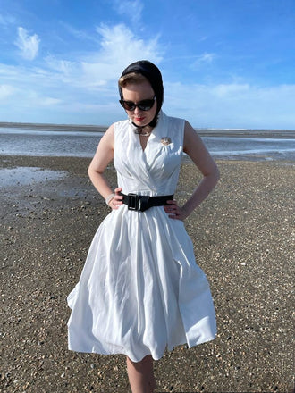 White 1950s Halter Belted Swing Dress: timeless style reimagined