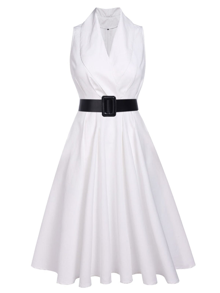 White 1950s Halter Belted Swing Dress: timeless style reimagined