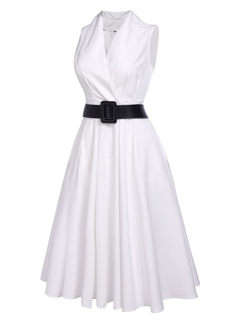 White 1950s Halter Belted Swing Dress White 1950s Halter Belted Swing Dress