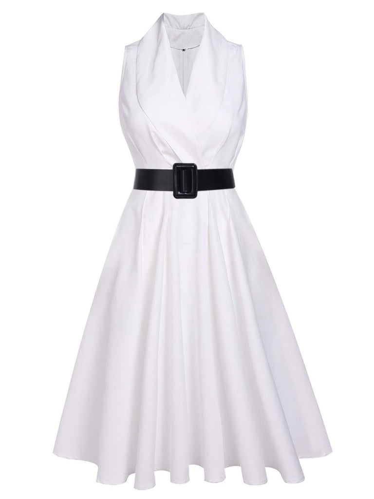 White 1950s Halter Belted Swing Dress: timeless style reimagined