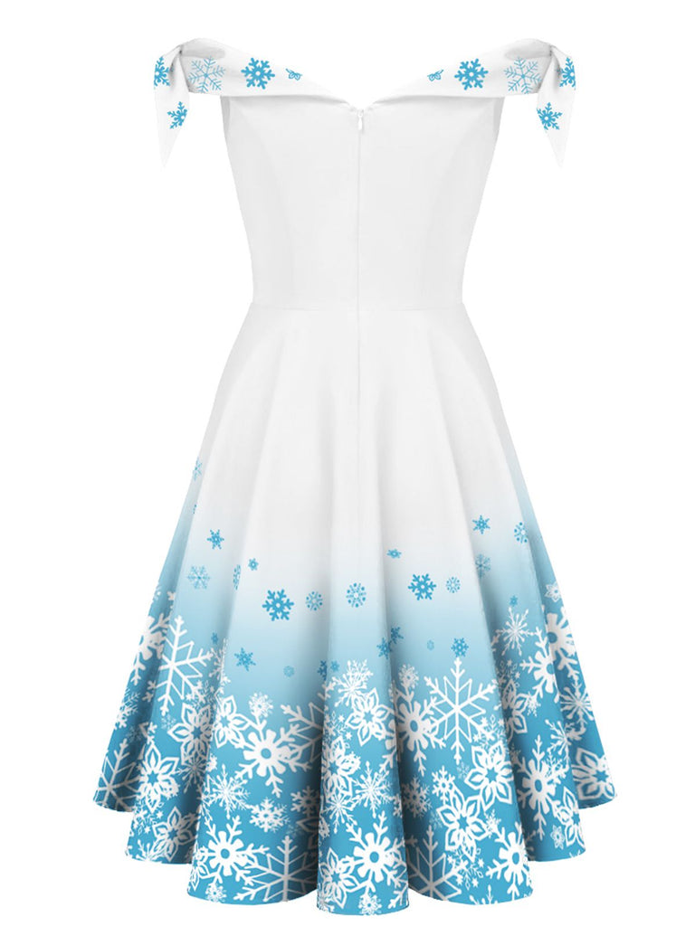 White 1950s Off Shoulder Snowflake Dress: timeless style reimagined