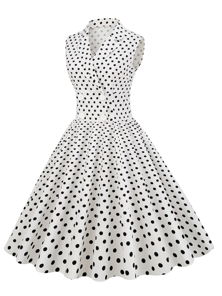 White 1950s Polka Dot Lapel Swing Dress — vintage elegance for the modern woman
