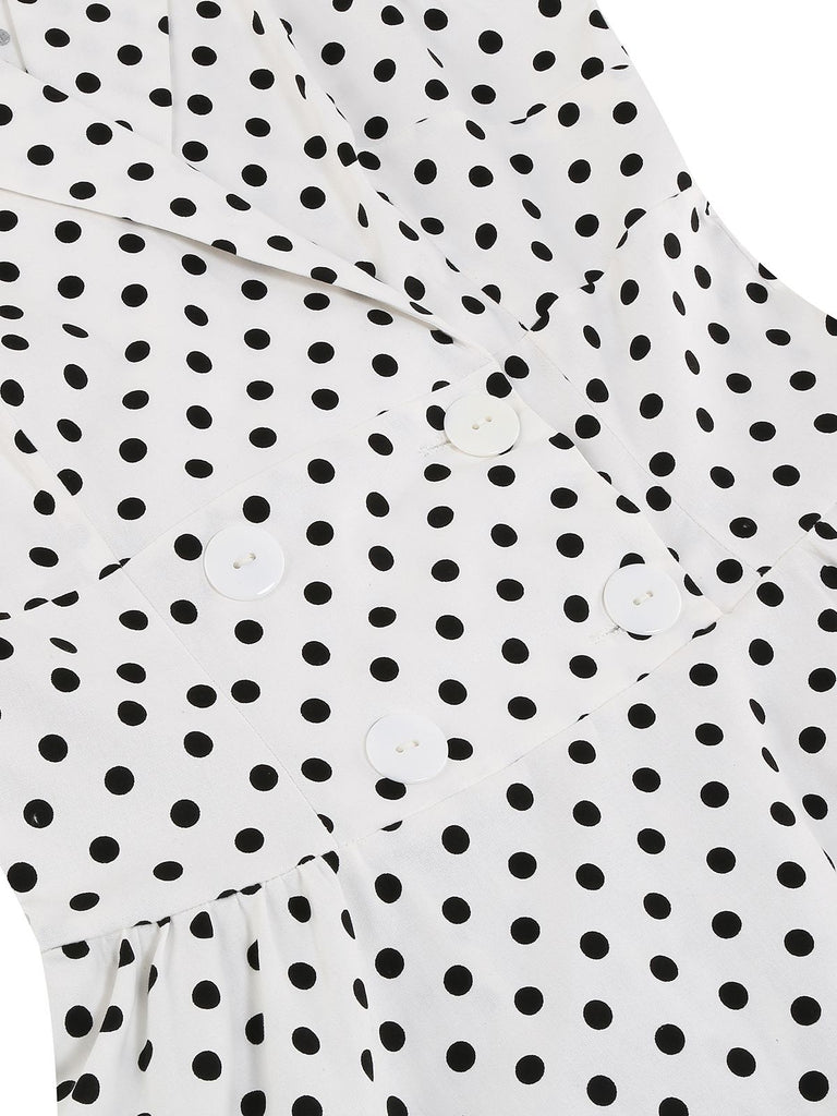 White 1950s Polka Dot Lapel Swing Dress: timeless style reimagined