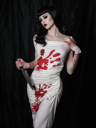 White 1960s Halloween Blood Pencil Dress: timeless style reimagined