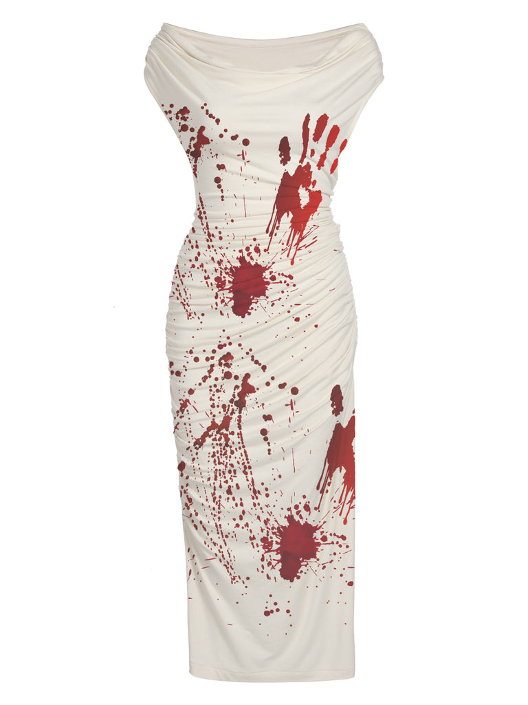 White 1960s Halloween Blood Pencil Dress — vintage elegance for the modern woman