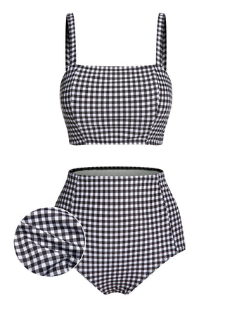 White&Black 1940s Plaid Suspenders Swimsuit: timeless style reimagined