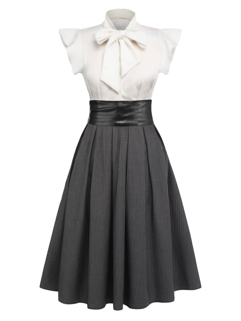 White & Gray 1950s Lace-Up Swing Dress White & Gray 1950s Lace-Up Swing Dress