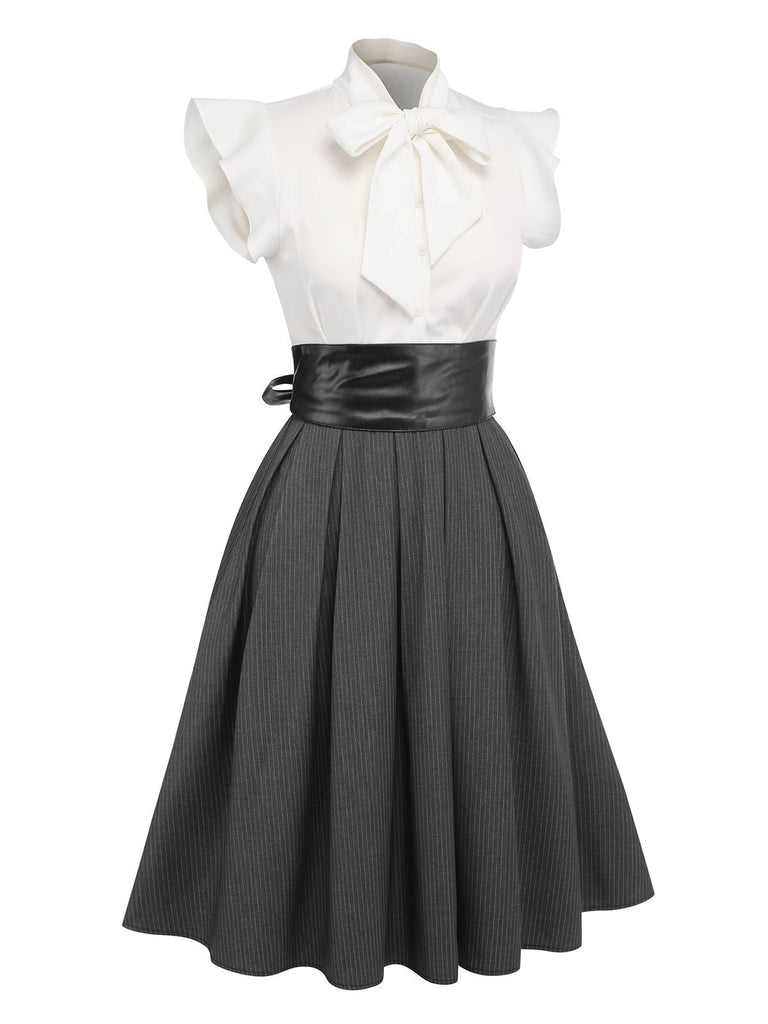 White & Gray 1950s Lace-Up Swing Dress White & Gray 1950s Lace-Up Swing Dress