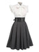 White & Gray 1950s Lace-Up Swing Dress, vintage dress, retro fashion, rockabilly, pin-up fashion - perfect for women who love vintage and retro fashion