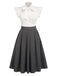 White & Gray 1950s Lace-Up Swing Dress, vintage dress, retro fashion, rockabilly, pin-up fashion - perfect for women who love vintage and retro fashion