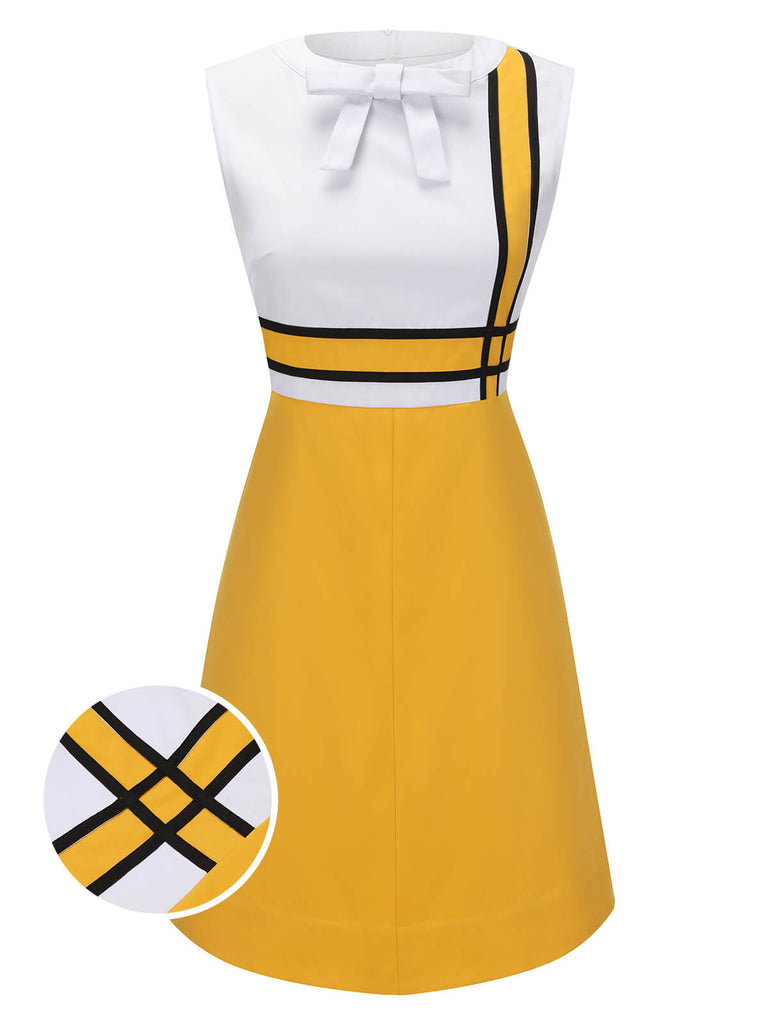 White & Yellow 1960s Bowknot Patchwork Dress, vintage dress, retro fashion - perfect for women who love vintage and retro fashion