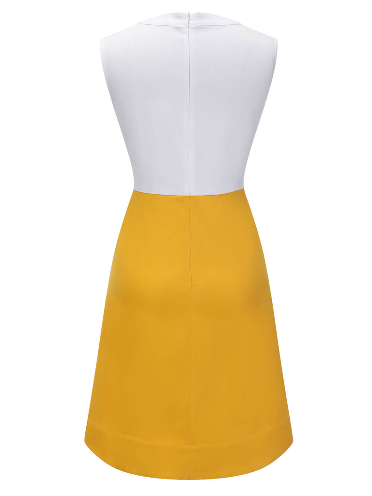 White & Yellow 1960s Bowknot Patchwork Dress, vintage dress, retro fashion - perfect for women who love vintage and retro fashion