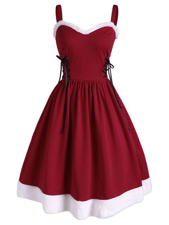 Wine Red 1950s Furry Swing Dress: timeless style reimagined