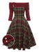 Wine Red 1950s Plaids Off-Shoulder Dress: timeless style reimagined