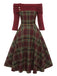 Wine Red 1950s Plaids Off-Shoulder Dress — vintage elegance for the modern woman