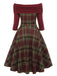Wine Red 1950s Plaids Off-Shoulder Dress — vintage elegance for the modern woman