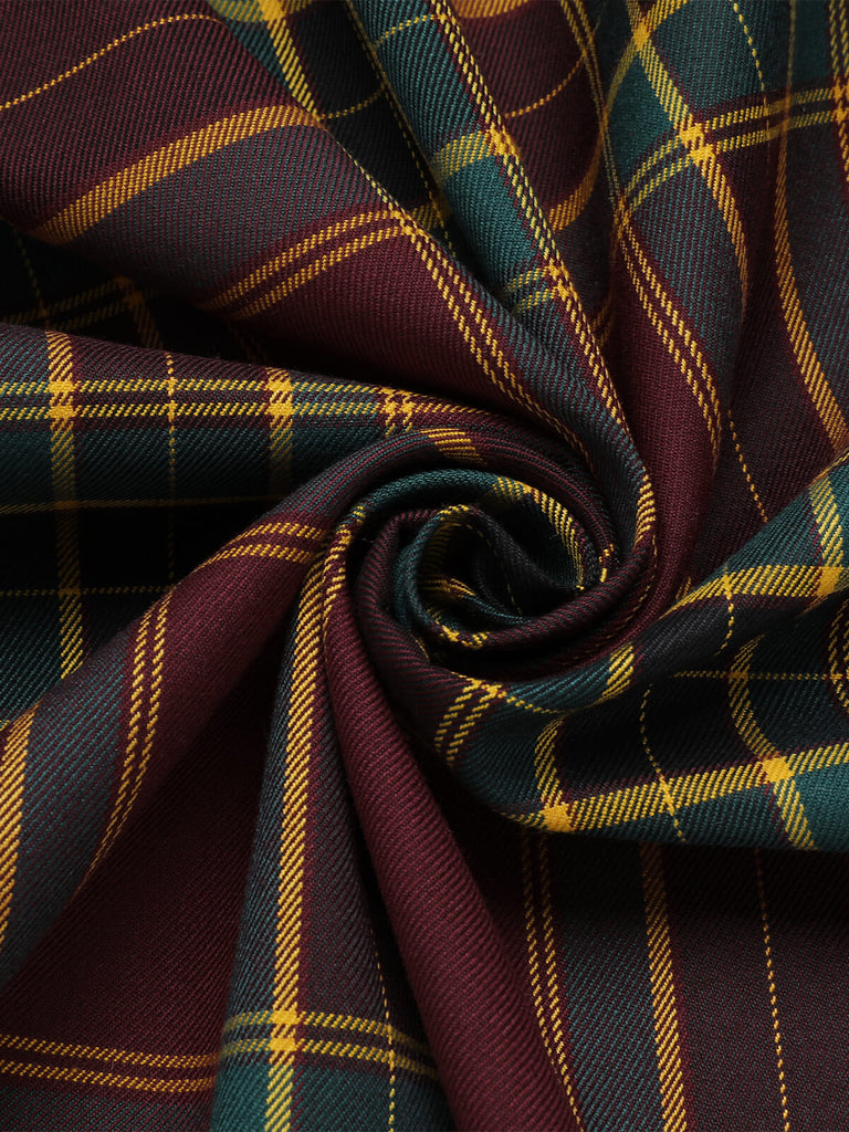 Wine Red 1950s Plaids Off-Shoulder Dress: timeless style reimagined