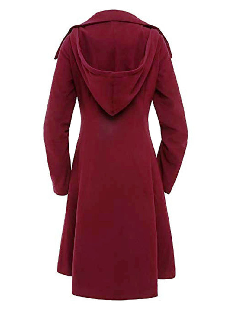 Wine Red 1950s Solid Button Coat - vintage fashion, retro style, elegant red