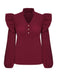 Wine Red 1950s Solid V-neck Ruffle Blouse, vintage top, retro blouse - perfect for women who love vintage and retro fashion