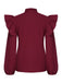 Wine Red 1950s Solid V-neck Ruffle Blouse, vintage top, retro blouse - perfect for women who love vintage and retro fashion