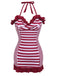 Wine Red 1950s Stripe Heart Collar Swimsuit — vintage elegance for the modern woman