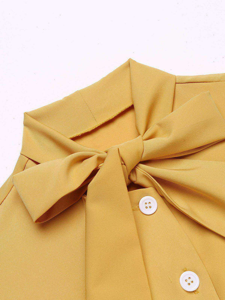 Yellow 1950s Bow Solid Blouse Top - vintage fashion, retro style