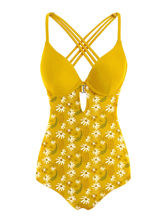 Yellow 1950s Daisy Patchwork Swimsuit: timeless style reimagined