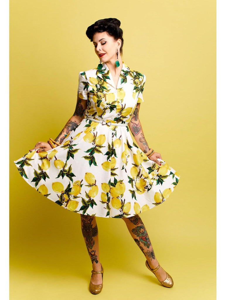Yellow 1950s Lemon Bow Swing Dress: timeless style reimagined