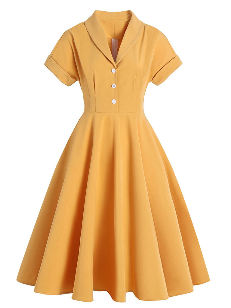 Yellow 1950s Solid Buttoned Swing Dress: timeless style reimagined