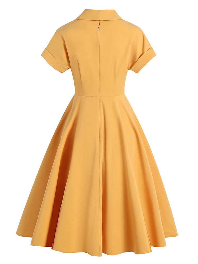 Women Retro Dresses Vintage 1950s Short Sleeve Prom Rockabilly Swing Dress - Yellow 2XL Women Retro Dresses Vintage 1950s Short Sleeve Prom Rockabilly Swing Dress - Yellow 2XL
