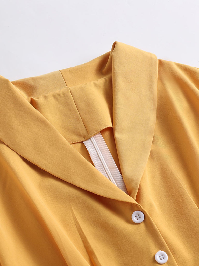Yellow 1950s Solid Buttoned Swing Dress: timeless style reimagined
