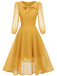 Yellow 1950s Transparent Sleeve Patchwork Dress: timeless style reimagined
