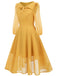Yellow 1950s Transparent Sleeve Patchwork Dress — vintage elegance for the modern woman