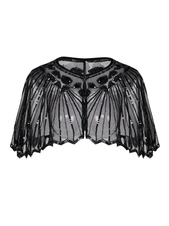 [US Warehouse] Black 1920s Shawl Beaded Sequin Flapper Cape
